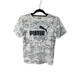 Puma T-Shirt‎ Gray Camo Print Logo Graphic Tee Athleisure Top Jr's Large (14-16)